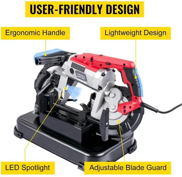 Alt view image 5 of 8 - VEVOR Portable Band Saw, 110V Removable Alloy Steel Base Cordless Band Saw, 5 Inch Cutting Capacity Hand held Band Saw,Variable Speed Portable Bandsaw, 10Amp Motor Deep Cut Band saw for Metal Wood