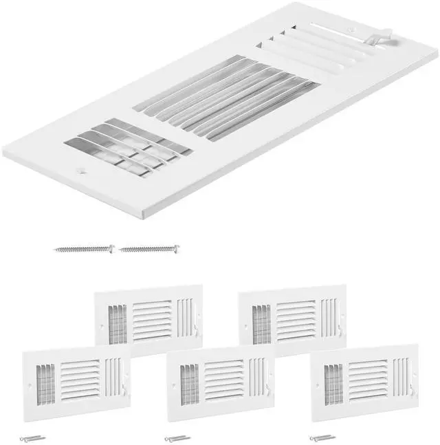 Alt view image 2 of 8 - VEVOR 4 x 10 Inch Floor Registers, 6-Pack Floor Vents, HVAC 3-Direction Iron Vent Grilles for Home/Office Wall & Ceiling, Rustproof Anti-Peeling Air Vents Deflector Adjustable with Metal Damper, White