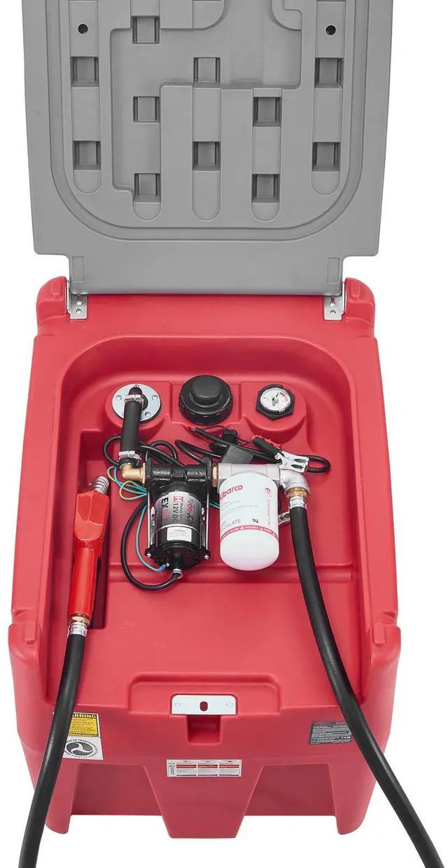 Alt view image 2 of 8 - VEVOR Portable Diesel & Gasoline Tank, 58 Gallon, 10 GPM Flow Rate, Diesel Fuel Tank with 12V Electric Transfer Pump, 13.1ft Hose, Auto Fueling Nozzle, Transfer Tank for Easy Fuel Transportation, Red