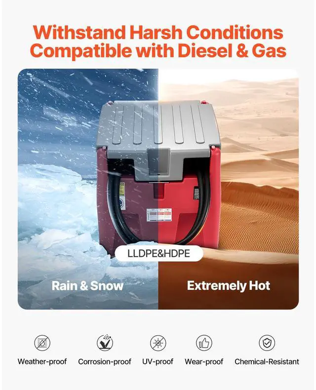Alt view image 3 of 8 - VEVOR Portable Diesel & Gasoline Tank, 58 Gallon, 10 GPM Flow Rate, Diesel Fuel Tank with 12V Electric Transfer Pump, 13.1ft Hose, Auto Fueling Nozzle, Transfer Tank for Easy Fuel Transportation, Red