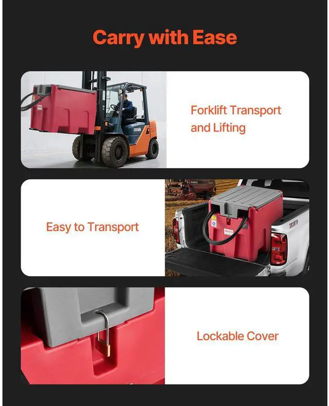 Alt view image 7 of 8 - VEVOR Portable Diesel & Gasoline Tank, 58 Gallon, 10 GPM Flow Rate, Diesel Fuel Tank with 12V Electric Transfer Pump, 13.1ft Hose, Auto Fueling Nozzle, Transfer Tank for Easy Fuel Transportation, Red