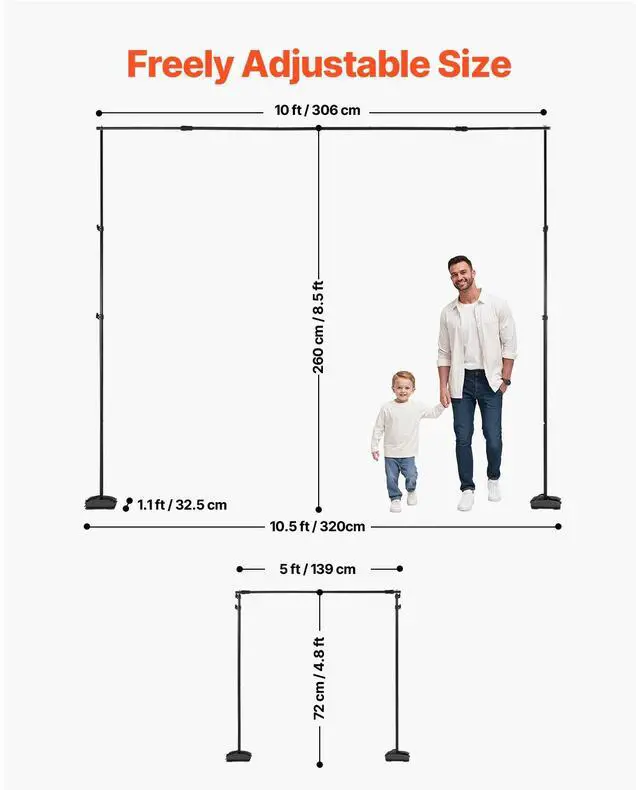 Alt view image 5 of 9 - VEVOR Backdrop Stand Background Stand Kit 8.5 x 10 ft for Party & Photo Studio