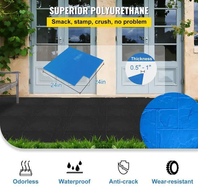 Alt view image 4 of 7 - Concrete Texturing Skin, 24\"x24\" Concrete Stamps Mats Set, Polyurethane Concrete Stamping Mats, Slate Concrete Stamps, 4 PCS Realistic Concrete Texture Mat, Concrete Stamps for Walls/Floors