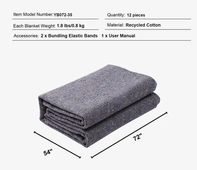 Alt view image 7 of 7 - Moving Blankets, 72" x 54", 21 lbs/dz Weight, 12 Packs, Professional Recycled Cotton Packing Blanket, Large Heavy Duty Shipping Mover Pads Perfect for Protecting Furniture, Floors, Appliances