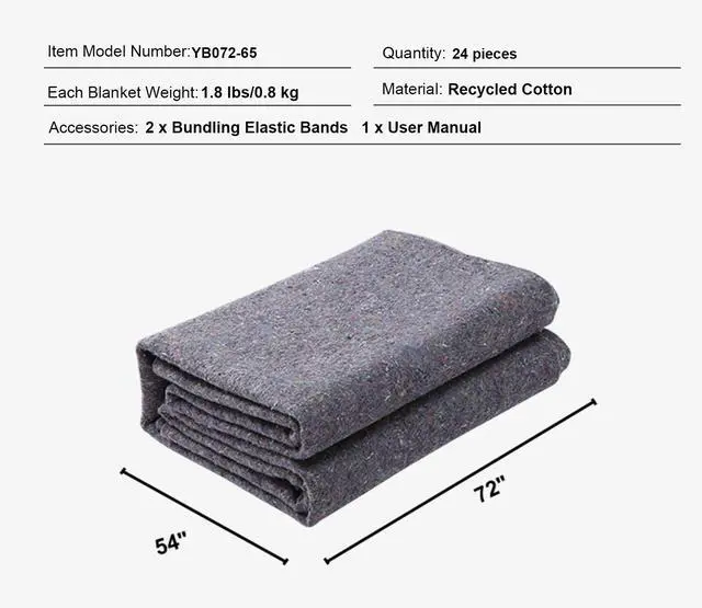 Alt view image 7 of 7 - Moving Blankets, 72" x 54", 21 lbs/dz Weight, 24 Packs, Professional Recycled Cotton Packing Blanket, Large Heavy Duty Shipping Mover Pads Perfect for Protecting Furniture, Floors, Appliances