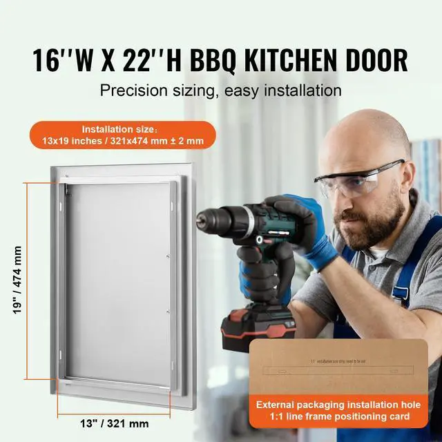 Alt view image 3 of 8 - VEVOR BBQ Access Door, 16W x 22H Inch Single Outdoor Kitchen Door, Stainless Steel Flush Mount Door, Wall Vertical Door with Handle, for BBQ Island, Grilling Station, Outside Cabinet