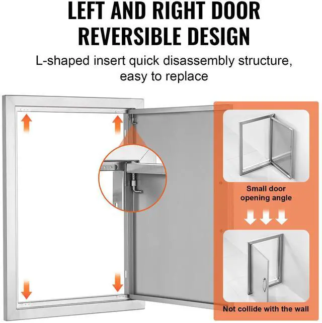 Alt view image 5 of 8 - VEVOR BBQ Access Door, 16W x 22H Inch Single Outdoor Kitchen Door, Stainless Steel Flush Mount Door, Wall Vertical Door with Handle, for BBQ Island, Grilling Station, Outside Cabinet