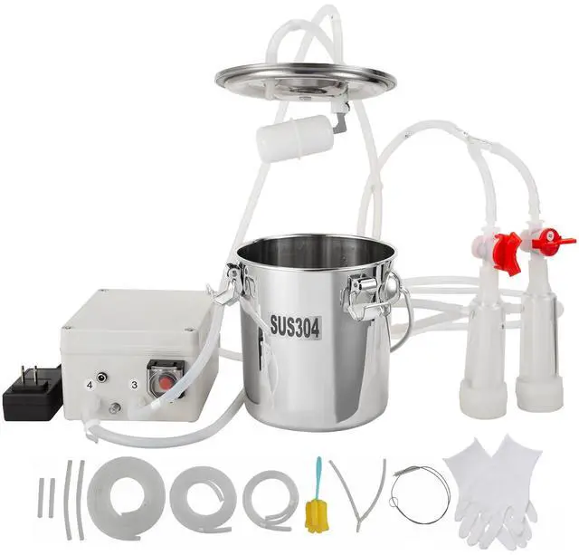 Alt view image 3 of 9 - VEVOR Goat Milking Machine, 3 L 304 Stainless Steel Bucket, Electric Automatic Pulsation Vacuum Milker, Portable Milker with Food-grade Silicone Cups and Tubes, Adjustable Suction for Sheep
