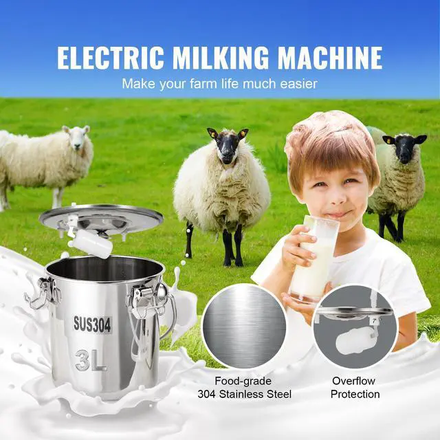 Alt view image 4 of 9 - VEVOR Goat Milking Machine, 3 L 304 Stainless Steel Bucket, Electric Automatic Pulsation Vacuum Milker, Portable Milker with Food-grade Silicone Cups and Tubes, Adjustable Suction for Sheep