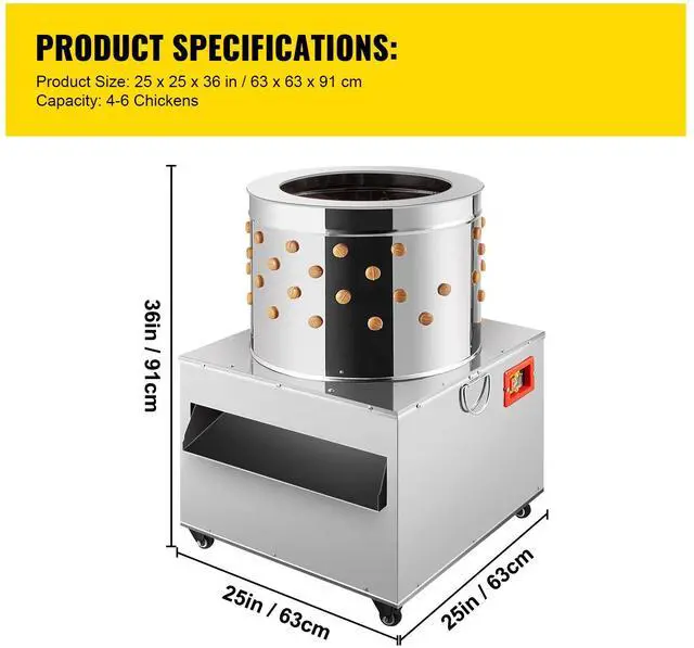 Alt view image 7 of 7 - Chicken Poultry Plucker 2200W 240R/min Turkey Chicken Poultry Plucking Machine 23.5inch Barrel Diameter Stainless Steel Feather Plucking Machine with Wheels Defeather Hair Removal Machine