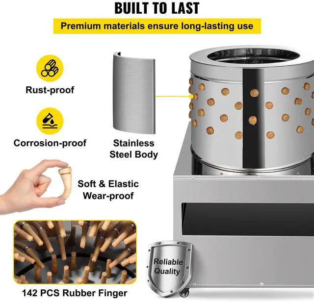 Alt view image 4 of 7 - Chicken Poultry Plucker 2200W 240R/min Turkey Chicken Poultry Plucking Machine 23.5inch Barrel Diameter Stainless Steel Feather Plucking Machine with Wheels Defeather Hair Removal Machine