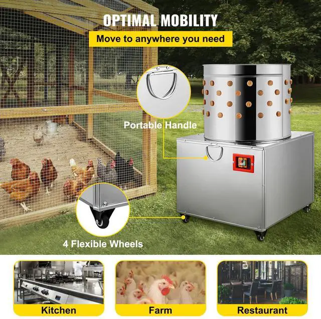 Alt view image 6 of 7 - Chicken Poultry Plucker 2200W 240R/min Turkey Chicken Poultry Plucking Machine 23.5inch Barrel Diameter Stainless Steel Feather Plucking Machine with Wheels Defeather Hair Removal Machine