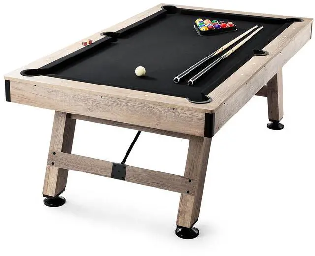 Alt view image 2 of 8 - VEVOR Billiards Table, 7 ft Pool Table, Adjust Legs Stable Billiards Table, Pool Table Set Includes Balls, Cues, Chalks and Brush, Wood Color with Black Cloth, Perfect for Family Game Room Kids Adults