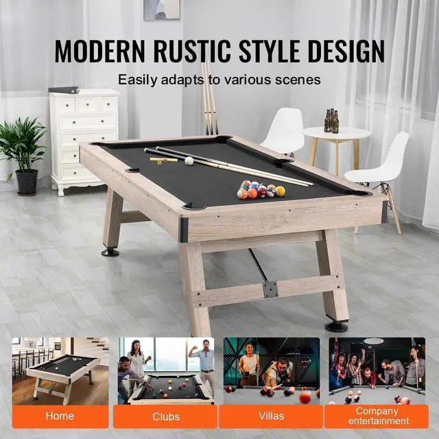 Alt view image 7 of 8 - VEVOR Billiards Table, 7 ft Pool Table, Adjust Legs Stable Billiards Table, Pool Table Set Includes Balls, Cues, Chalks and Brush, Wood Color with Black Cloth, Perfect for Family Game Room Kids Adults