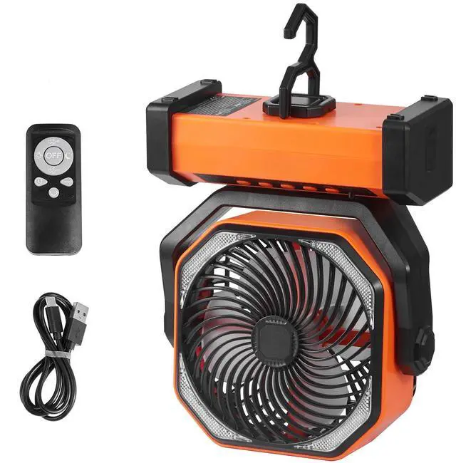 Alt view image 8 of 14 - VEVOR Portable Fan Rechargeable 9 inch, Battery Powered Fan with LED Lantern, 4 Speeds Adjustable & 45°/90°Automatic Swivel & Timer , USB Battery Operated Fans for Travel Bedroom Home Camping Office