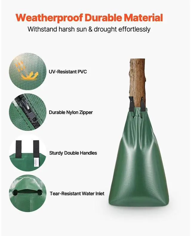 Alt view image 10 of 14 - VEVOR Tree Watering Bag Slow Release 4 Pack 20 Gallons, Water Bags for Trees, Refillable Tree Drip Irrigation Bags with Zipper, Durable Tree Watering System for Deep Root Targeting