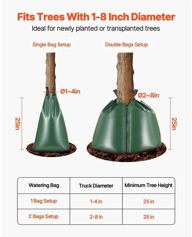 Alt view image 11 of 14 - VEVOR Tree Watering Bag Slow Release 4 Pack 20 Gallons, Water Bags for Trees, Refillable Tree Drip Irrigation Bags with Zipper, Durable Tree Watering System for Deep Root Targeting