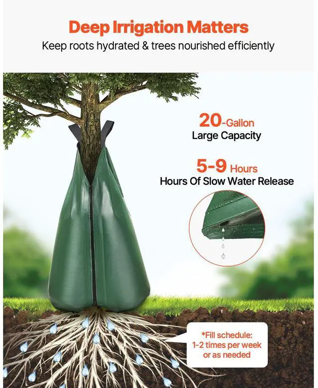 Alt view image 9 of 14 - VEVOR Tree Watering Bag Slow Release 4 Pack 20 Gallons, Water Bags for Trees, Refillable Tree Drip Irrigation Bags with Zipper, Durable Tree Watering System for Deep Root Targeting
