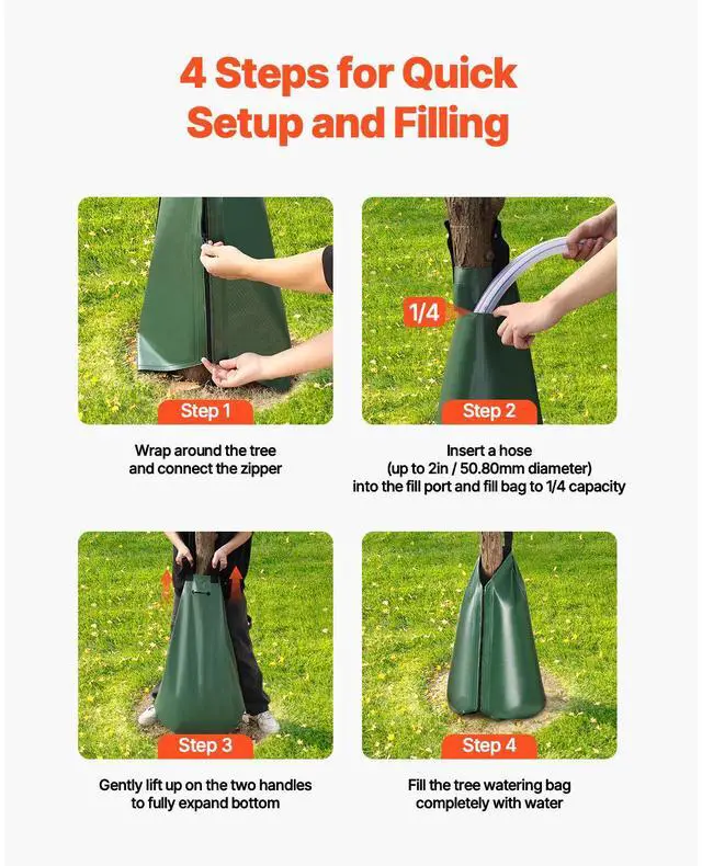 Alt view image 13 of 14 - VEVOR Tree Watering Bag Slow Release 4 Pack 20 Gallons, Water Bags for Trees, Refillable Tree Drip Irrigation Bags with Zipper, Durable Tree Watering System for Deep Root Targeting