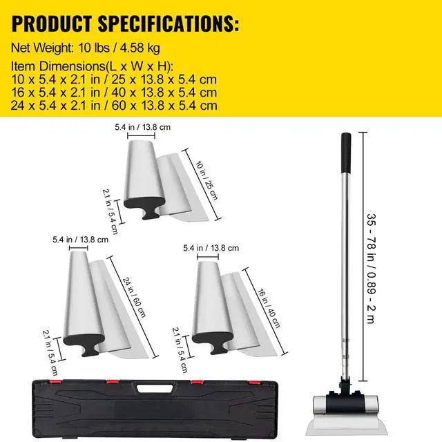 Alt view image 15 of 15 - VEVOR Skimming Blade Set,10"+16"+24" Blades + 35"-78" Extension HandleEuropean Stainless Steel Construction Knife, Aluminum Blade Profile Smoothing Knockdown Spatula for Gyprock/Drywall/Wall-Board