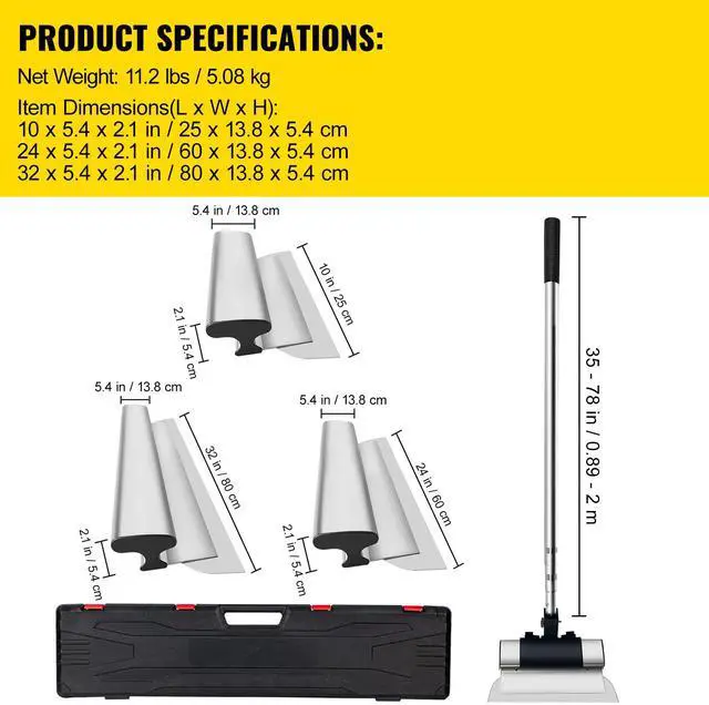 Alt view image 15 of 15 - VEVOR Skimming Blade Set,10"+24"+32" Blades + 35"-78" Extension HandleEuropean Stainless Steel Construction Knife, Aluminum Blade Profile Smoothing Knockdown Spatula for Gyprock/Drywall/Wall-Board