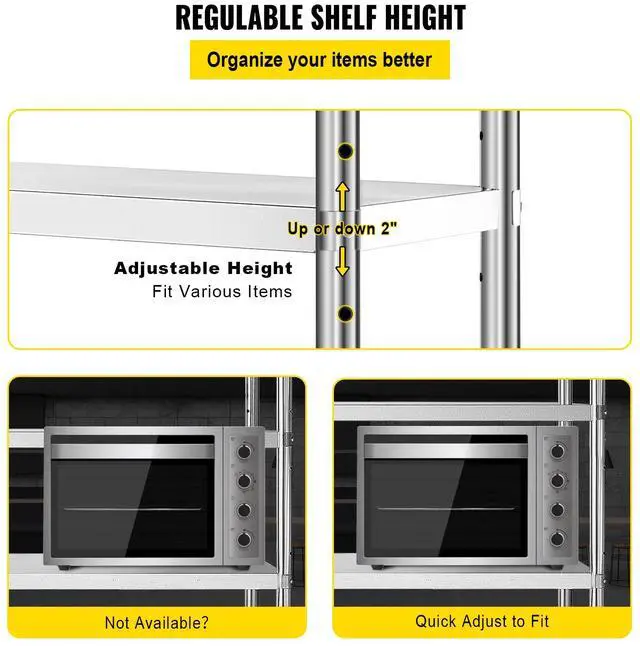 Alt view image 5 of 7 - Stainless Steel Shelving 46.8x18.5 Inch 4 Tier Adjustable Shelf Storage Unit Stainless Steel Heavy Duty Shelving for Kitchen Commercial Office Garage Storage 330lb Per Shelf