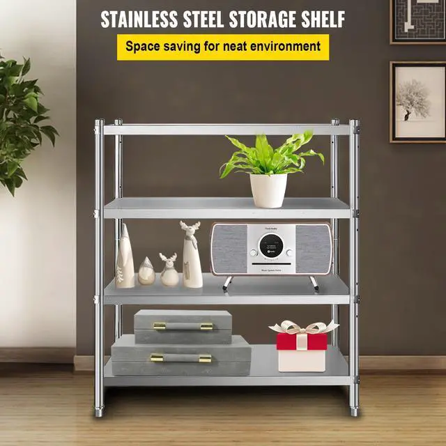 Alt view image 2 of 7 - Stainless Steel Shelving 46.8x18.5 Inch 4 Tier Adjustable Shelf Storage Unit Stainless Steel Heavy Duty Shelving for Kitchen Commercial Office Garage Storage 330lb Per Shelf