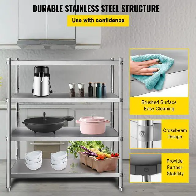Alt view image 4 of 7 - Stainless Steel Shelving 46.8x18.5 Inch 4 Tier Adjustable Shelf Storage Unit Stainless Steel Heavy Duty Shelving for Kitchen Commercial Office Garage Storage 330lb Per Shelf