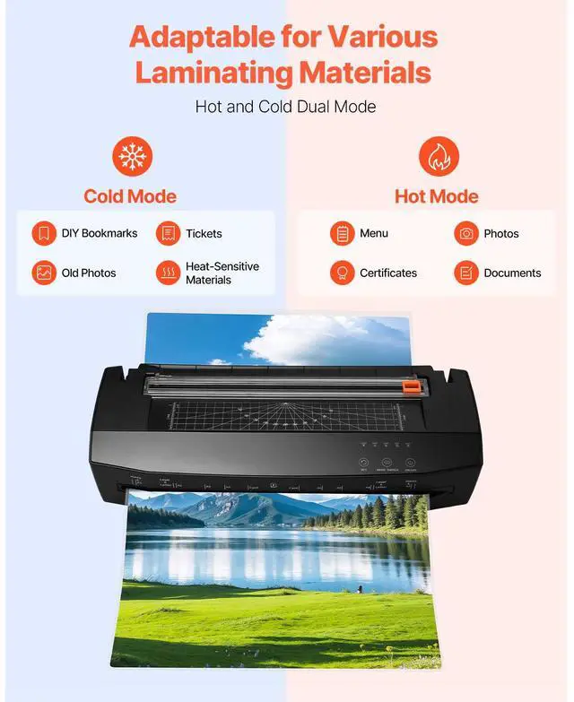 Alt view image 9 of 14 - VEVOR Laminator Machine, Cold and Hot Laminator for Max A3 Paper Size, 1 min Quick Warm Portable Laminator, 3-10 mil Thickness, Ideal for Home, Office, Business, or School Supplies, Black