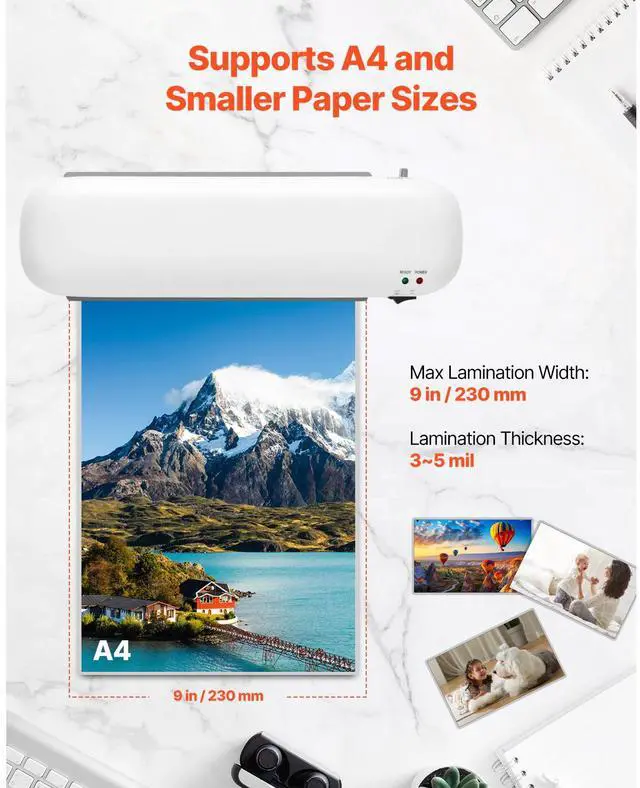 Alt view image 4 of 8 - VEVOR Laminator Machine, Thermal Laminator for Max A4 Paper Size, 3-4 min Quick Warm Portable Laminator, 3-5 mil Thickness, Ideal for Home, Office, Business, or School Supplies, White + Grey