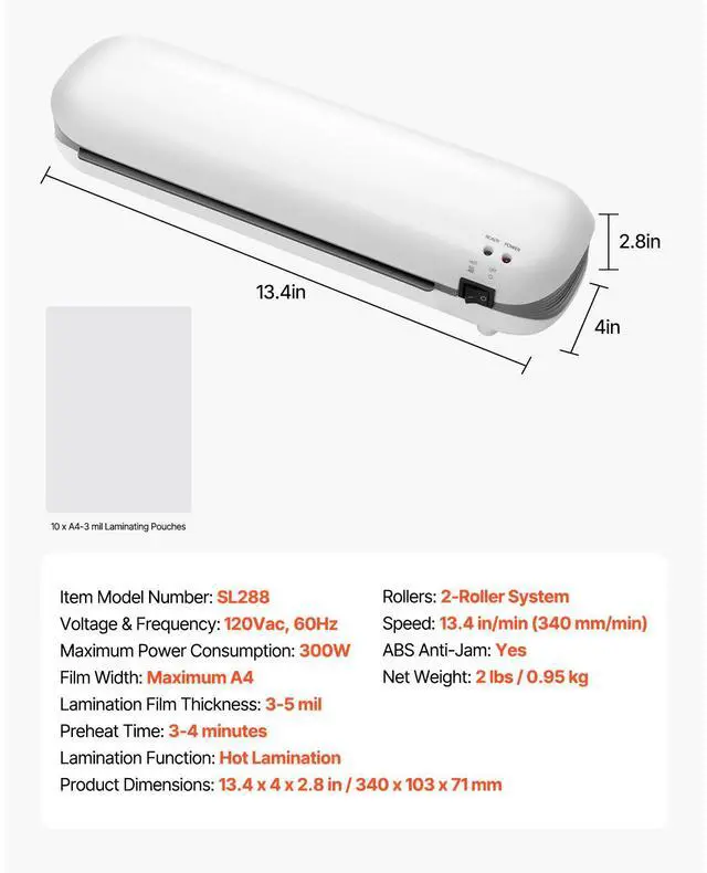Alt view image 8 of 8 - VEVOR Laminator Machine, Thermal Laminator for Max A4 Paper Size, 3-4 min Quick Warm Portable Laminator, 3-5 mil Thickness, Ideal for Home, Office, Business, or School Supplies, White + Grey