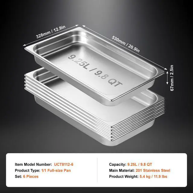 Alt view image 14 of 14 - VEVOR 6 Pack Hotel Pans, Full Size Anti-Jam Steam Pan, 0.8mm Thick Stainless Steel Restaurant Steam Table Pan, 2.5-Inch Deep Commercial Table Pan, Catering Storage Food Pan, for Industrial & Scientifi