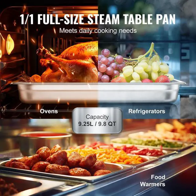 Alt view image 10 of 14 - VEVOR 6 Pack Hotel Pans, Full Size Anti-Jam Steam Pan, 0.8mm Thick Stainless Steel Restaurant Steam Table Pan, 2.5-Inch Deep Commercial Table Pan, Catering Storage Food Pan, for Industrial & Scientifi