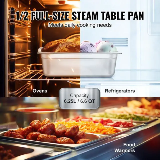 Alt view image 10 of 14 - VEVOR 8 Pack Hotel Pans, 1/2 Size Anti-Jam Steam Pan with Lid, 0.8mm Thick Stainless Steel Steam Table Pan, 4-Inch Deep Commercial Table Pan, Catering Storage Food Pan, for Industrial & Scientific