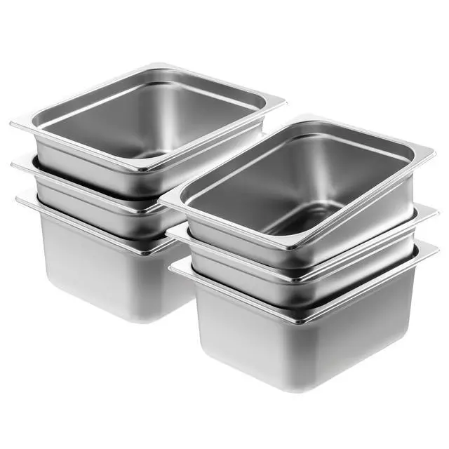 Alt view image 8 of 14 - VEVOR 6 Pack Hotel Pans, 1/2 Size Anti-Jam Steam Pan, 0.8mm Thick Stainless Steel Restaurant Steam Table Pan, 6-Inch Deep Commercial Table Pan, Catering Storage Food Pan, for Industrial & Scientific