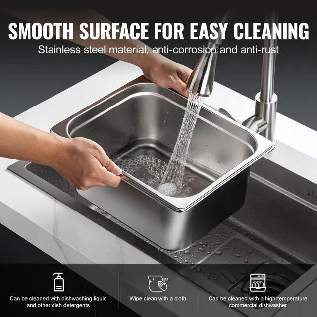 Alt view image 12 of 14 - VEVOR 6 Pack Hotel Pans, 1/2 Size Anti-Jam Steam Pan, 0.8mm Thick Stainless Steel Restaurant Steam Table Pan, 6-Inch Deep Commercial Table Pan, Catering Storage Food Pan, for Industrial & Scientific