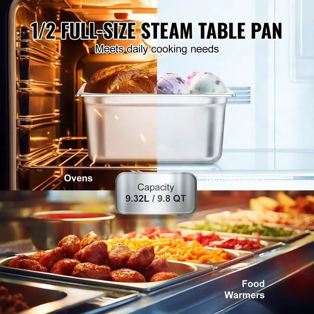 Alt view image 10 of 14 - VEVOR 6 Pack Hotel Pans, 1/2 Size Anti-Jam Steam Pan, 0.8mm Thick Stainless Steel Restaurant Steam Table Pan, 6-Inch Deep Commercial Table Pan, Catering Storage Food Pan, for Industrial & Scientific