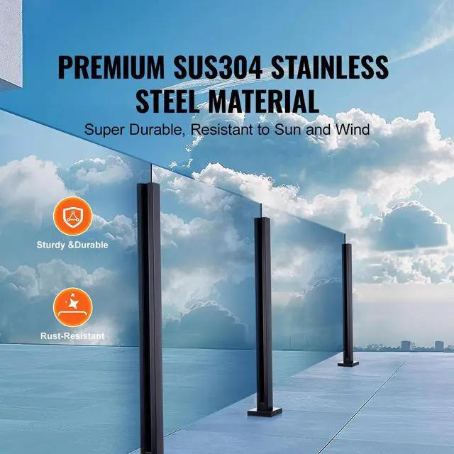 Alt view image 9 of 14 - VEVOR Glass Clamp, 41.34" Height Glass Railing Bracket for 0.39 "-0.47 " Thickness Tempered Glass, 304 Stainless Steel Glass Mounting Clamp, Glass Shelf Bracket for Balcony, Garden, Deck, Stair, Black