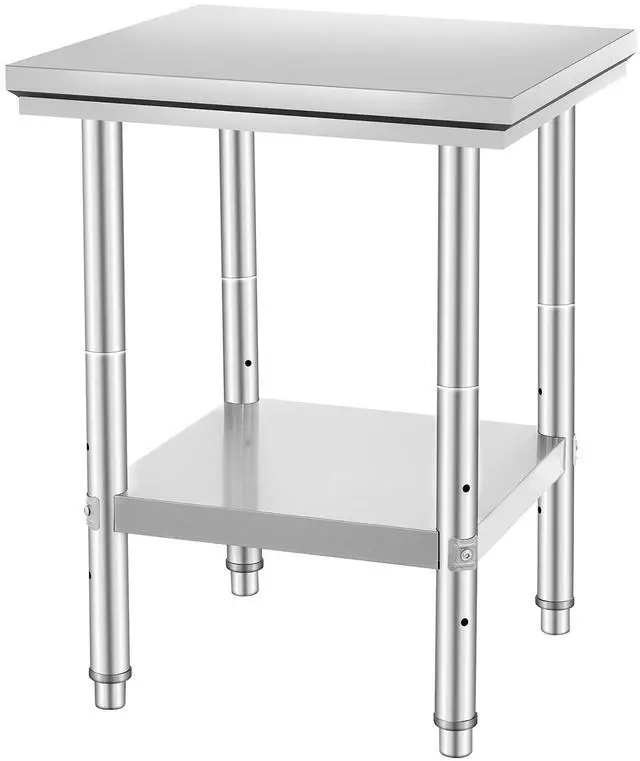 Main image of Stainless Steel Prep Table, 24 x 24 x 31 Inch, 700 lbs Load Capacity, Heavy Duty Metal Worktable with 3 Adjustable Height Levels, Commercial Workstation for Kitchen Garage Restaurant Backyard