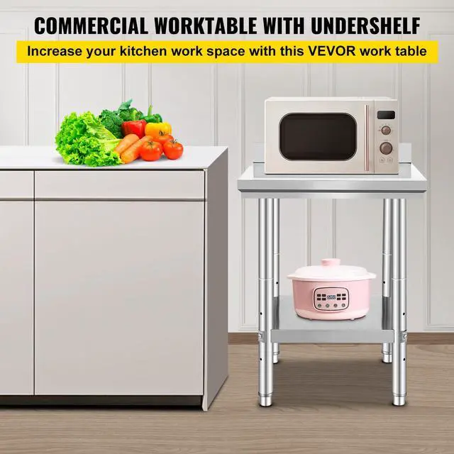 Alt view image 2 of 7 - 24 x 24 x 35 Inch Stainless Steel Work Table, Commercial Food Prep Worktable Heavy Duty Prep Worktable, Metal Work Table with Adjustable Height for Restaurant, Home and Hotel