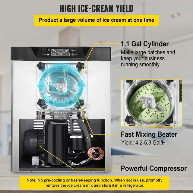 Alt view image 3 of 7 - Commercial Ice Cream Machine 1400W 20/5.3 Gph Hard Serve Ice Cream Maker with LED Display Screen Auto Shut-Off Timer One Flavors Perfect for Restaurants Snack bar Supermarkets