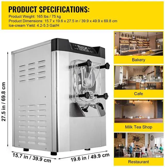 Alt view image 7 of 7 - Commercial Ice Cream Machine 1400W 20/5.3 Gph Hard Serve Ice Cream Maker with LED Display Screen Auto Shut-Off Timer One Flavors Perfect for Restaurants Snack bar Supermarkets