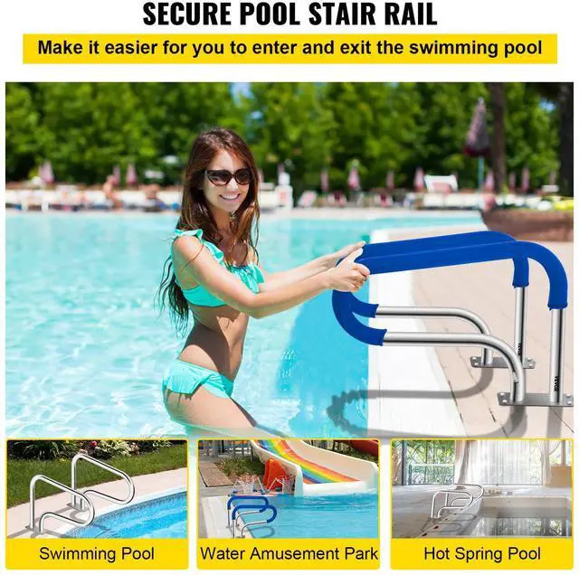 Alt view image 3 of 8 - VEVOR Pool Handrail, 32 x 22.5 Swimming Pool Stair Rail, 304 Stainless Steel Stair Pool Hand Rail Rated 375lbs Load Capacity, Pool Rail with Quick Mount Base Plate, and Complete Mounting Accessories