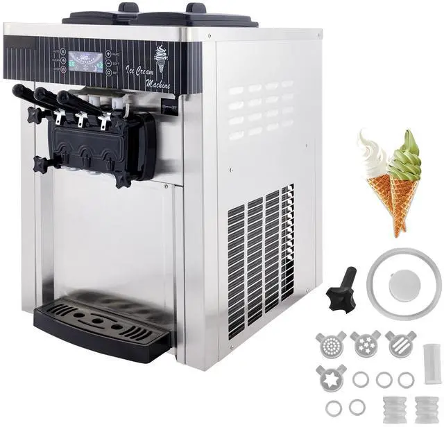 Main image of Commercial Ice Cream Machine 5.3 to 7.4Gal per Hour Soft Serve with LED Display Auto Clean 3 Flavors Perfect for Restaurants Snack Bar, 2200W, Sliver