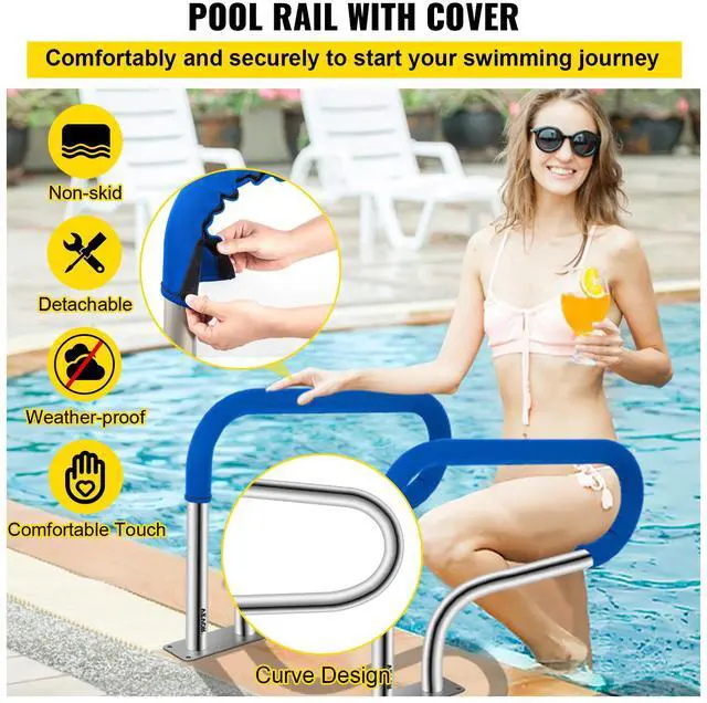 Alt view image 4 of 8 - VEVOR Pool Handrail, 32 x 22.5 Swimming Pool Stair Rail, 304 Stainless Steel Stair Pool Hand Rail Rated 375lbs Load Capacity, Pool Rail with Quick Mount Base Plate, and Complete Mounting Accessories