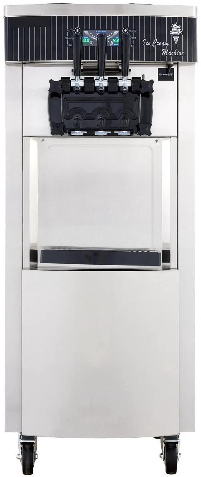 Main image of Commercial Soft Ice Cream Machine, 2200W Serve Yogurt Maker, 3 Flavors Ice Cream Maker, 5.3 to 7.4 Gallons per Hour Auto Clean LCD Panel for Restaurants Snack Bars, Stainless Steel