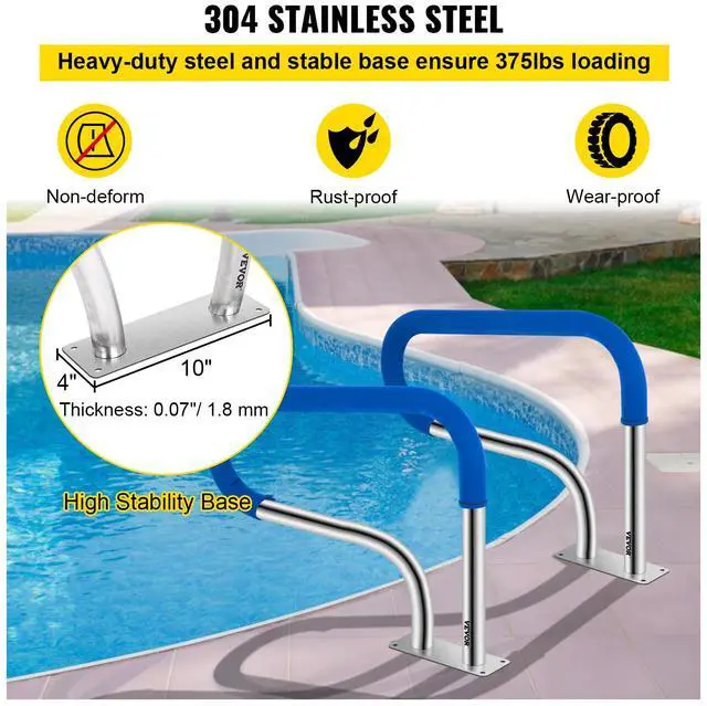Alt view image 5 of 8 - VEVOR Pool Handrail, 32 x 22.5 Swimming Pool Stair Rail, 304 Stainless Steel Stair Pool Hand Rail Rated 375lbs Load Capacity, Pool Rail with Quick Mount Base Plate, and Complete Mounting Accessories