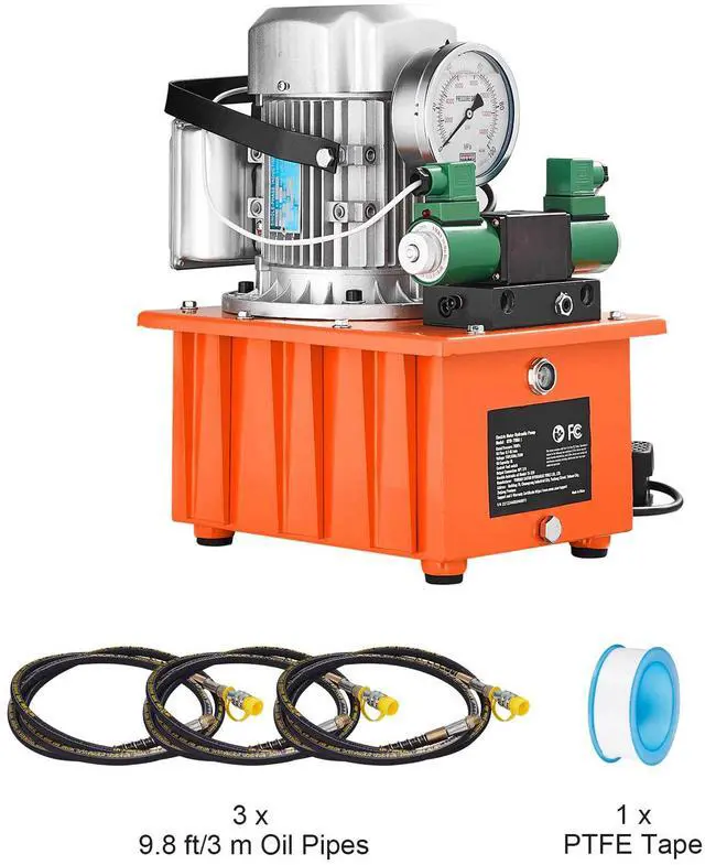 Alt view image 9 of 15 - VEVOR Electric Hydraulic Pump, 10000 PSI 750W 110V 488 in/8L Capacity, Double Acting Solenoid Valve, Electric Driven Hydraulic Pump Power Pack Unit with Pedal Switch for Punching/Bending/Jack Machine