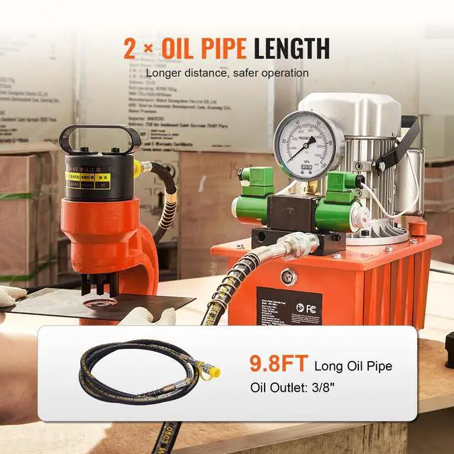 Alt view image 10 of 15 - VEVOR Electric Hydraulic Pump, 10000 PSI 750W 110V 488 in/8L Capacity, Double Acting Solenoid Valve, Electric Driven Hydraulic Pump Power Pack Unit with Pedal Switch for Punching/Bending/Jack Machine