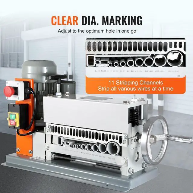 Alt view image 13 of 15 - VEVOR Automatic Wire Stripping Machine, 0.06''-1.42'' Electric Motorized Cable Stripper, 370 W, 88 ft/min Wire Peeler with An Extra Manual Crank, 11 Channels for Scrap Copper Recycling